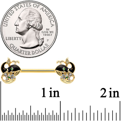 14G 9/16 Clear Gem Gold Tone Mom Baby Whale Nipple Ring Set
