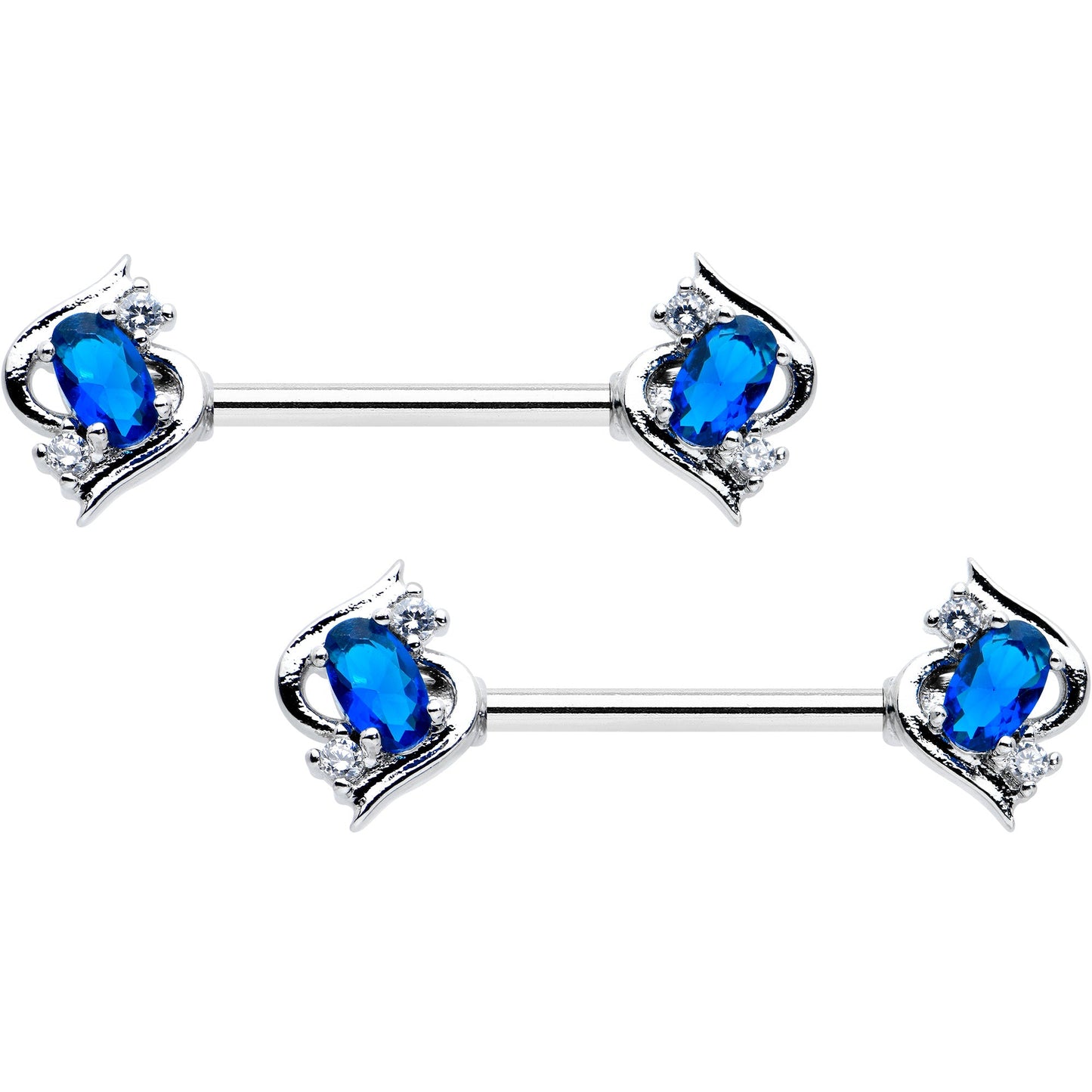 14G 9/16 Clear Blue Gem Oval Swirl Barbell Nipple Ring Set