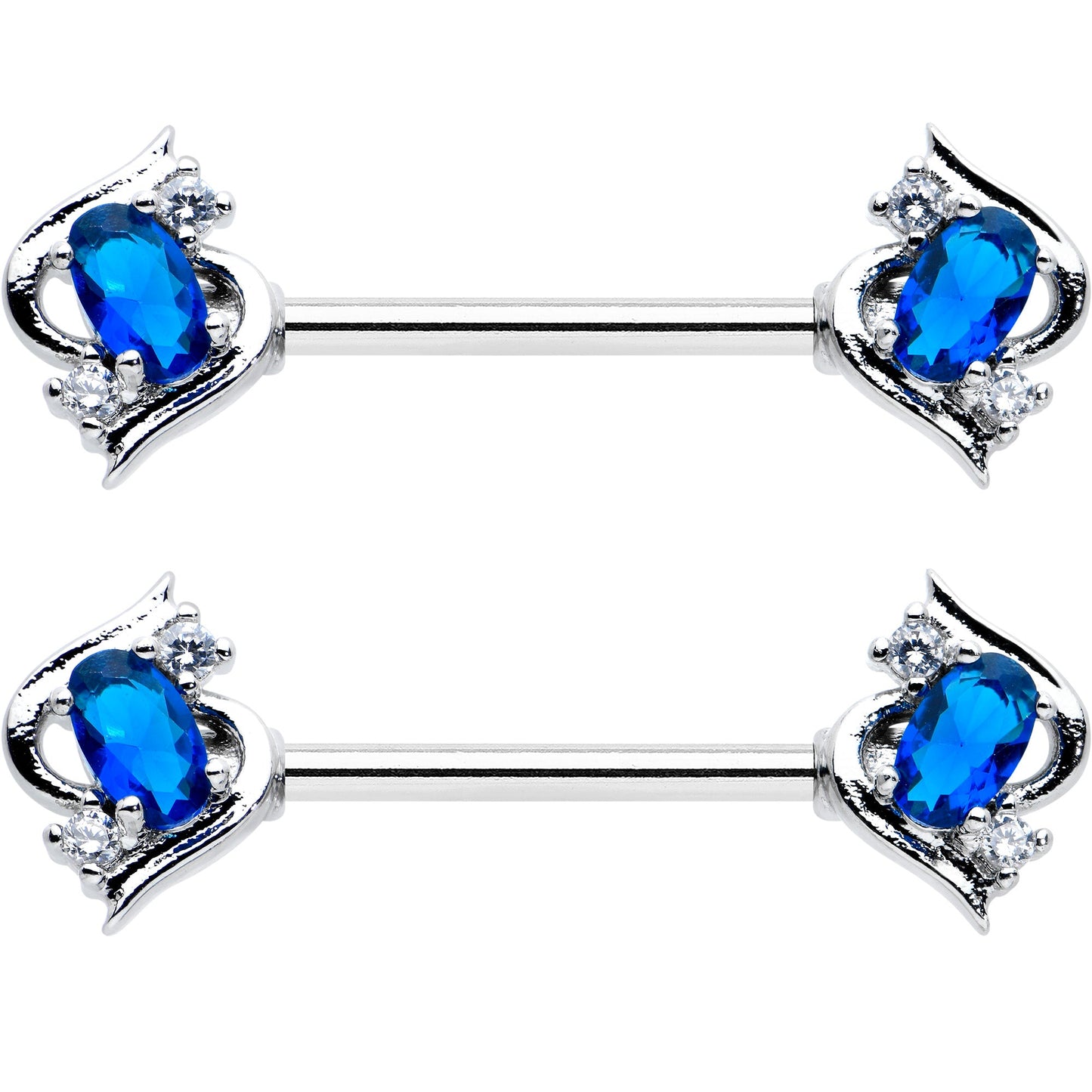 14G 9/16 Clear Blue Gem Oval Swirl Barbell Nipple Ring Set