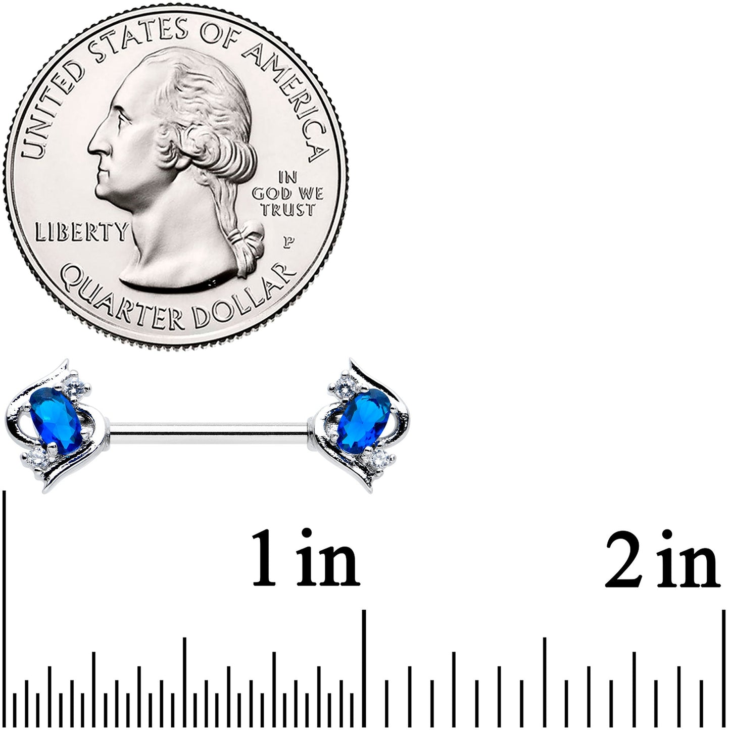 14G 9/16 Clear Blue Gem Oval Swirl Barbell Nipple Ring Set