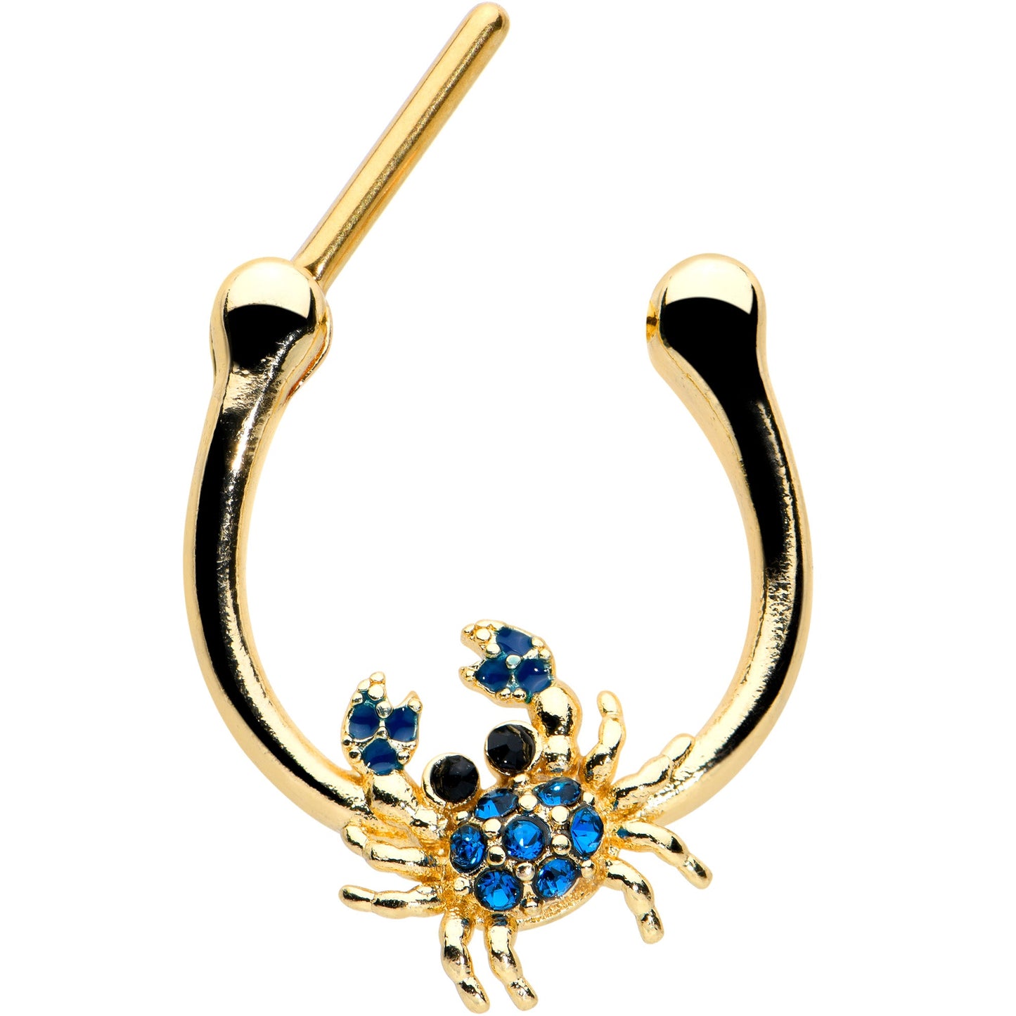 16G 5/16 Blue Black Gem Gold Tone Blue Crab Cartilage Clicker