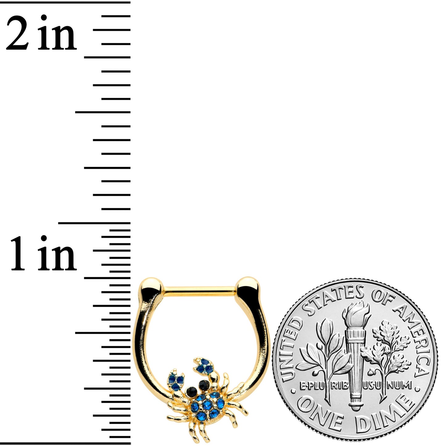 16G 5/16 Blue Black Gem Gold Tone Blue Crab Cartilage Clicker