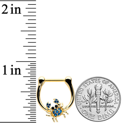 16G 5/16 Blue Black Gem Gold Tone Blue Crab Cartilage Clicker
