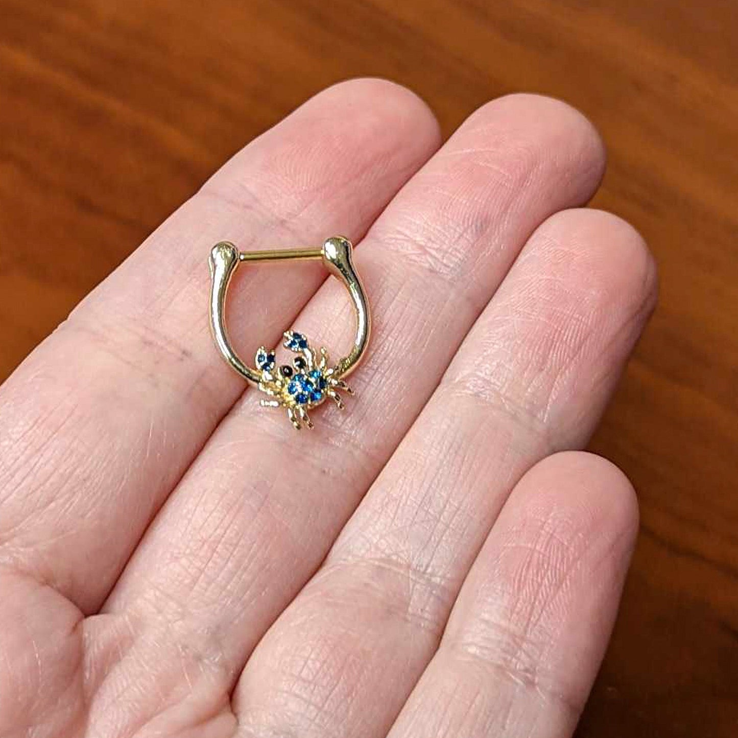 16G 5/16 Blue Black Gem Gold Tone Blue Crab Cartilage Clicker