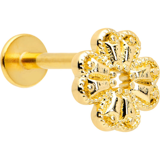 16G 5/16 Yellow Gem Gold Tone Textured Cross Labret Monroe Tragus