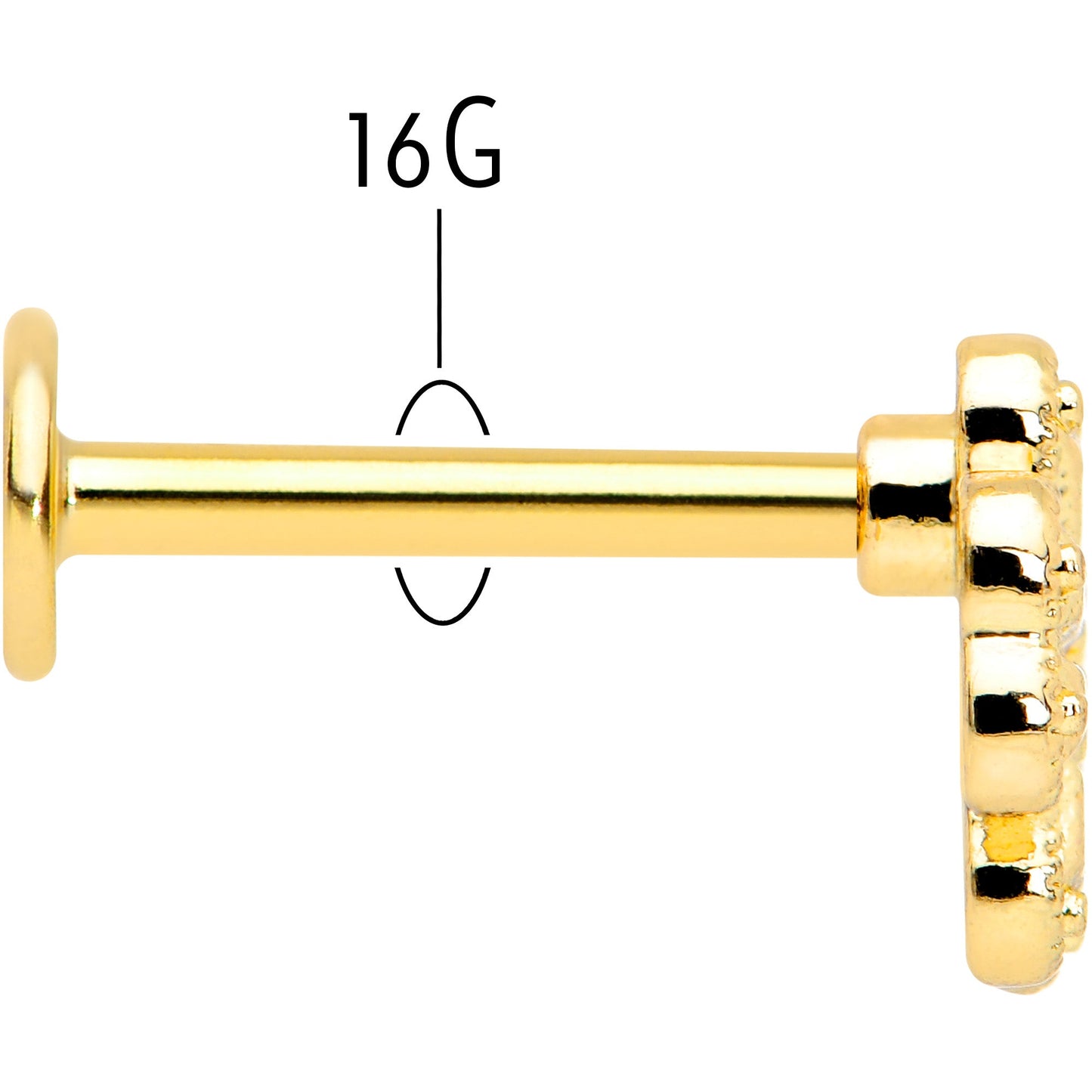 16G 5/16 Yellow Gem Gold Tone Textured Cross Labret Monroe Tragus