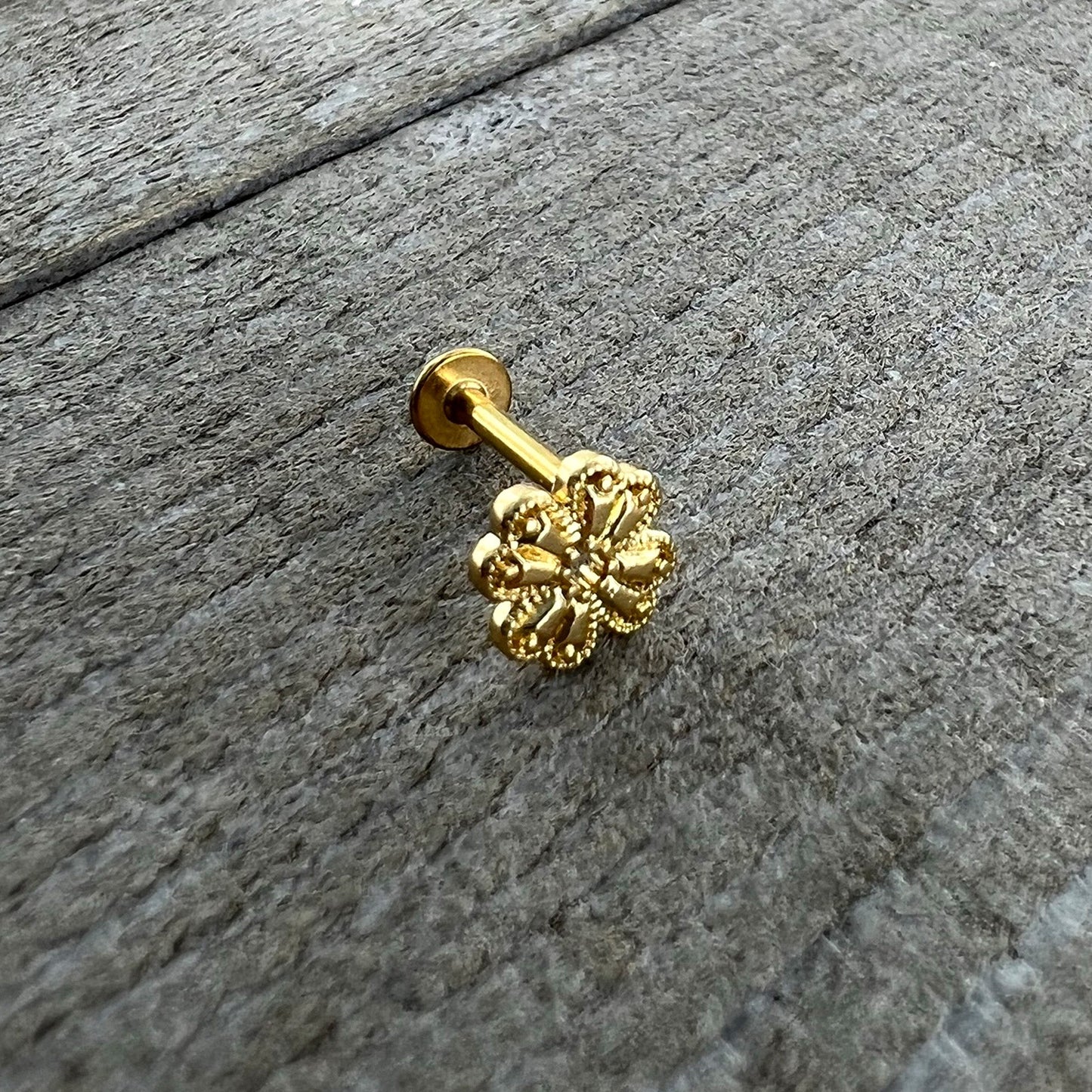 16G 5/16 Yellow Gem Gold Tone Textured Cross Labret Monroe Tragus