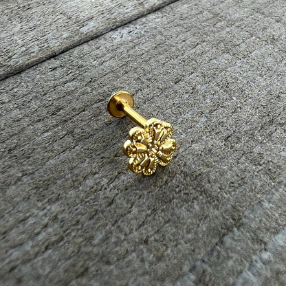 16G 5/16 Yellow Gem Gold Tone Textured Cross Labret Monroe Tragus