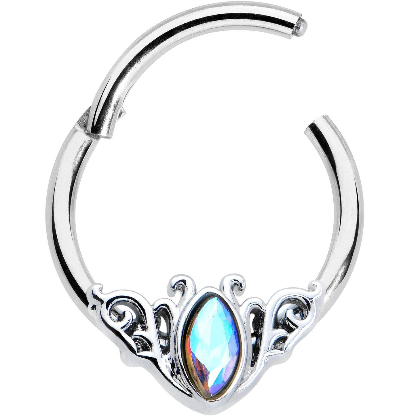 16G 3/8 Aurora Gem Deco Waves Hinged Segment Ring