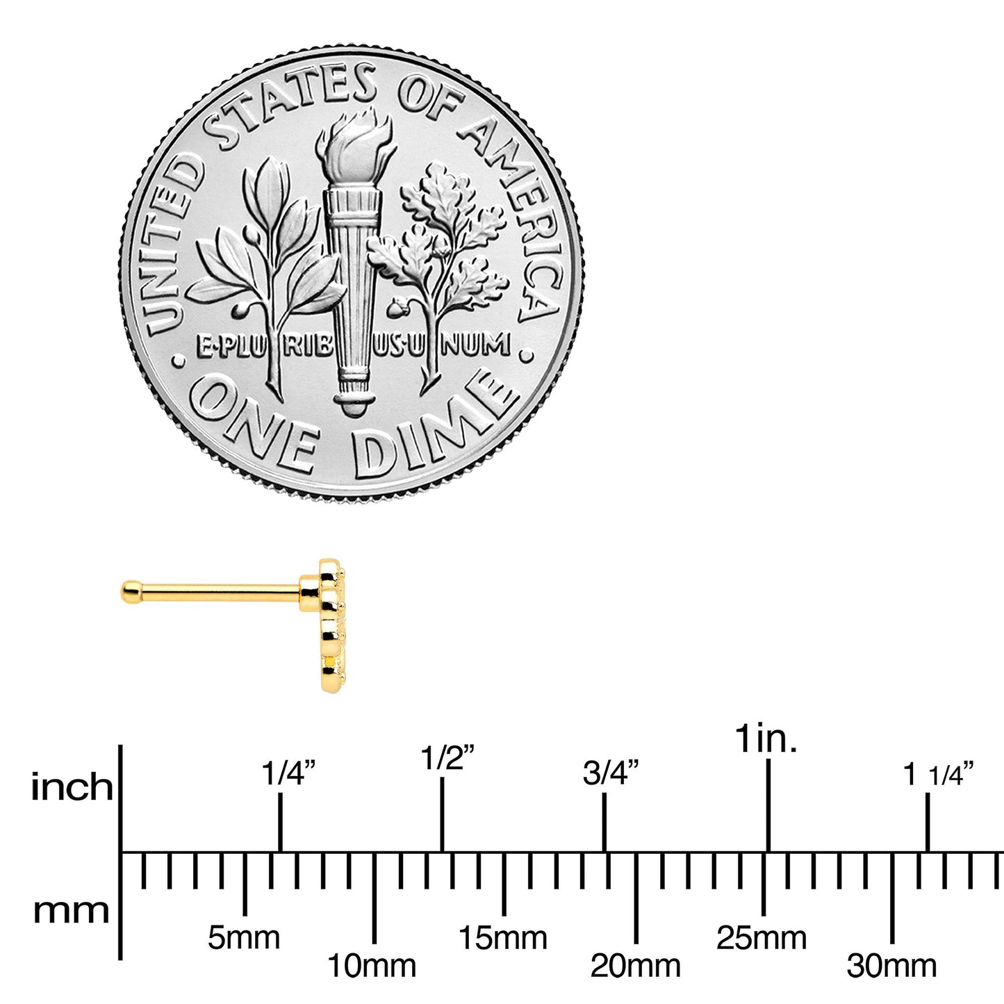 20G 1/4 Yellow Gem Gold Tone Textured Cross Nose Bone