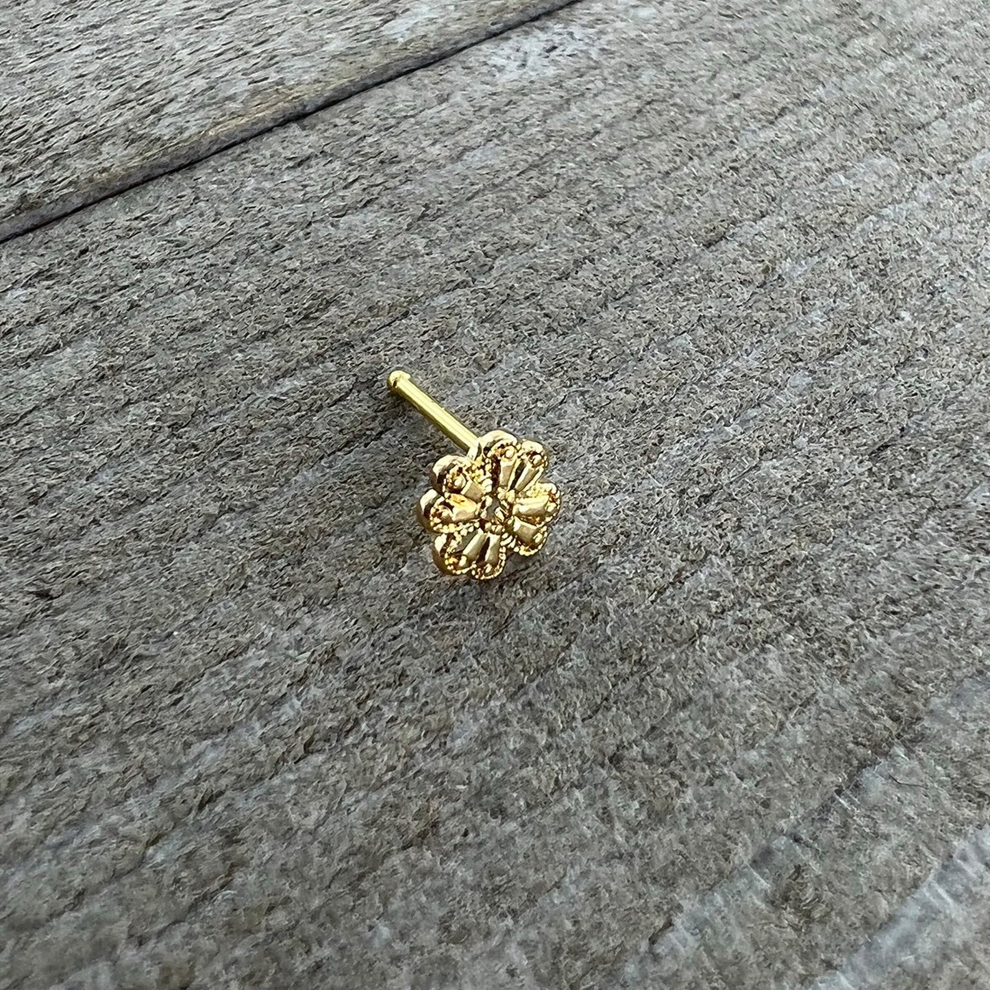 20G 1/4 Yellow Gem Gold Tone Textured Cross Nose Bone