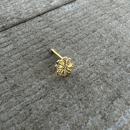 20G 1/4 Yellow Gem Gold Tone Textured Cross Nose Bone