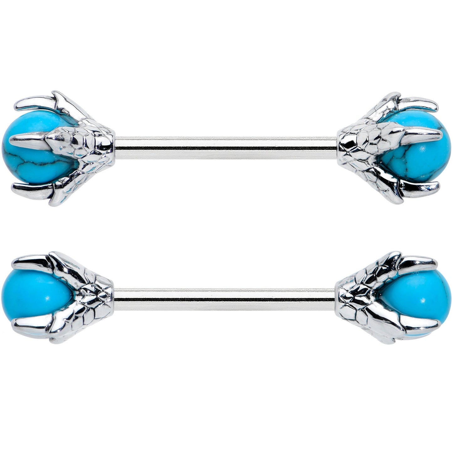 14G 5/8 Blue Turquoise Skeleton Hand Halloween Nipple Ring Set