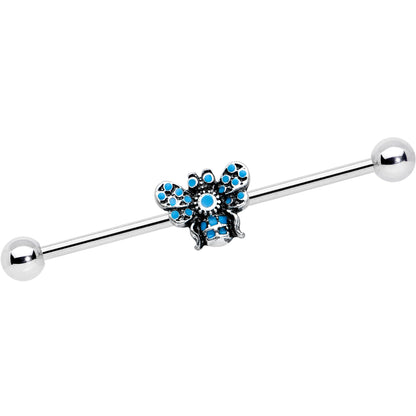14G Texture Blue Butterfly Industrial Barbell 38mm