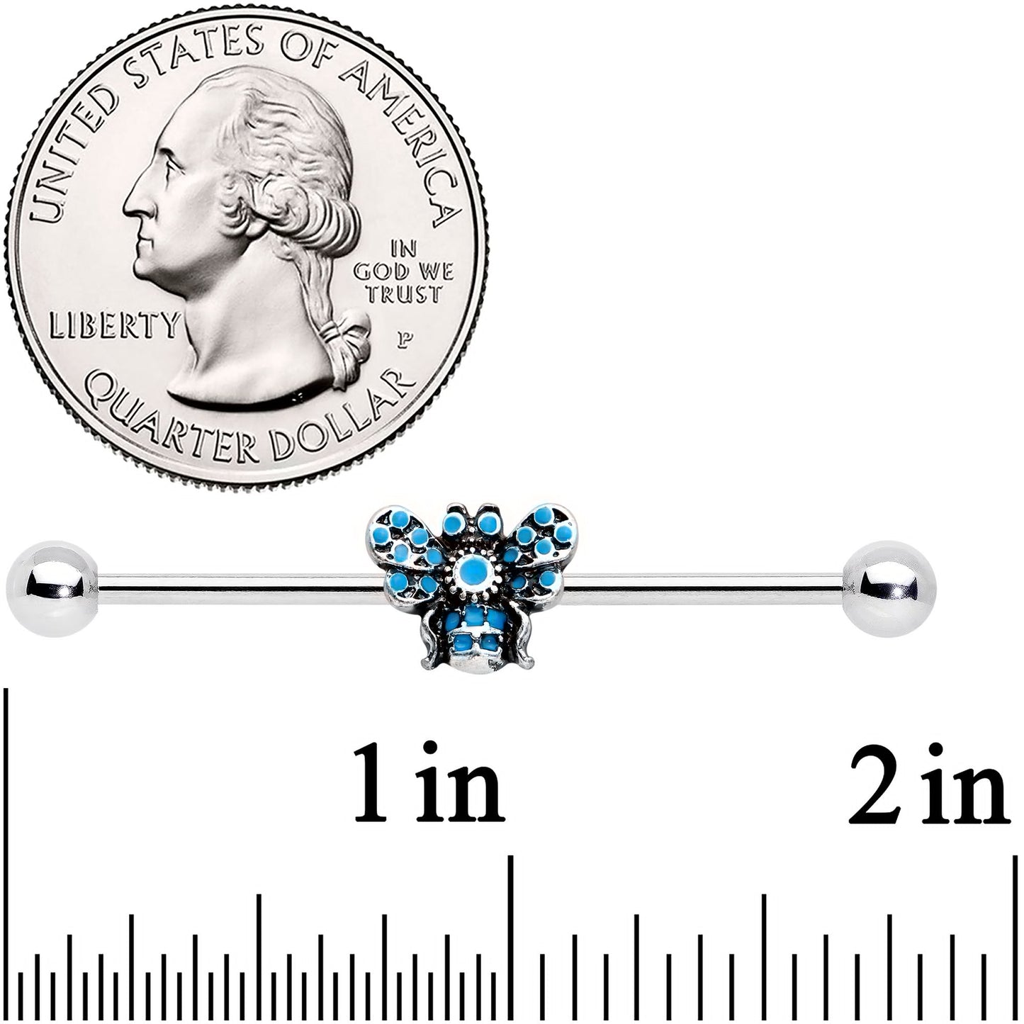 14G Texture Blue Butterfly Industrial Barbell 38mm