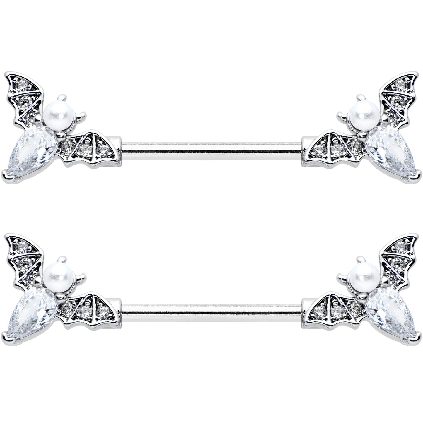 14G 9/16 Clear Gem Flying Bats Halloween Barbell Nipple Ring Set