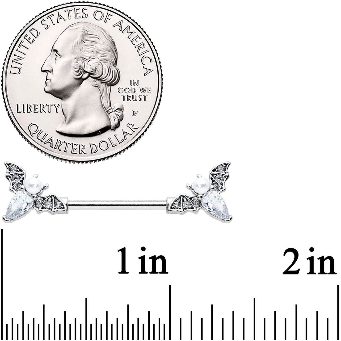 14G 9/16 Clear Gem Flying Bats Halloween Barbell Nipple Ring Set