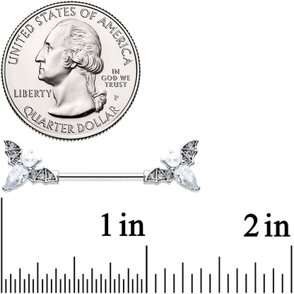 14G 9/16 Clear Gem Flying Bats Halloween Barbell Nipple Ring Set