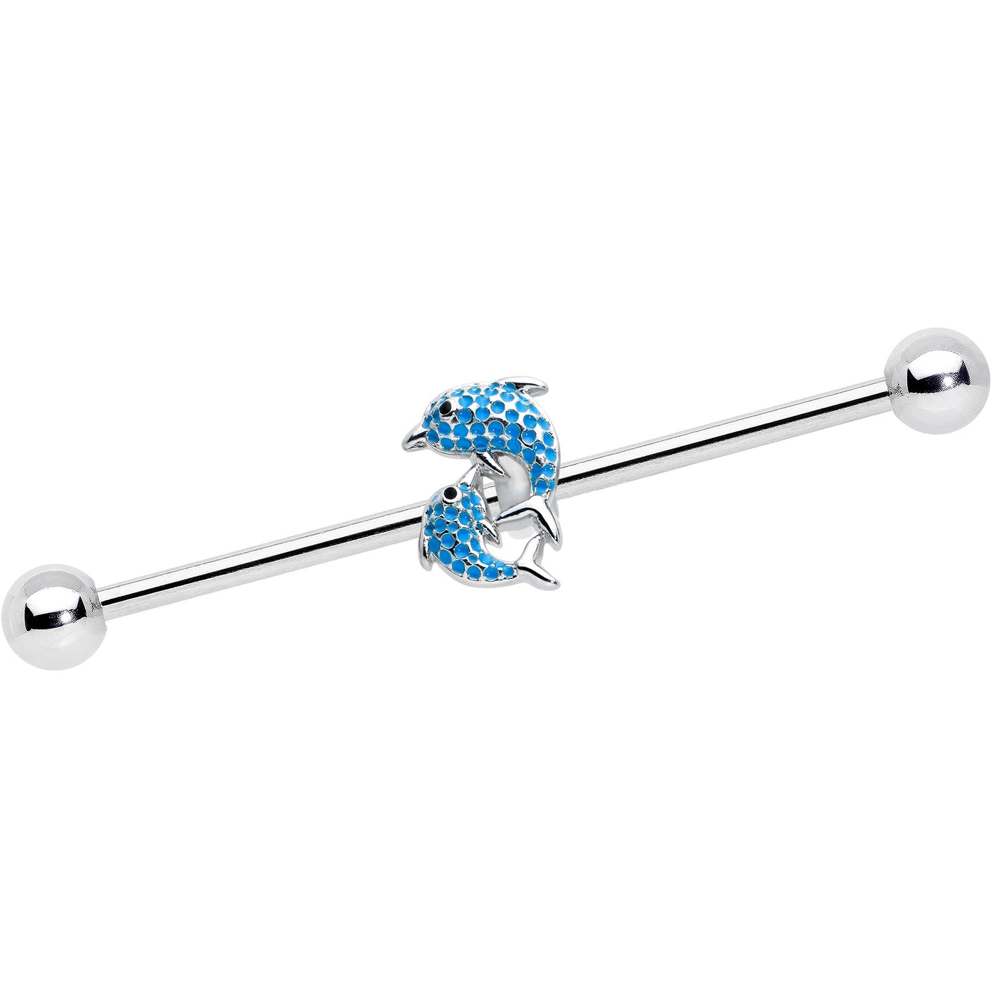 14G Black Gem Leaping Blue Dolphins Industrial Barbell 38mm