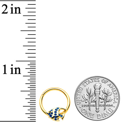 16G 3/8 Blue Gem Gold Tone Adorable Angelfish Hinged Segment Ring