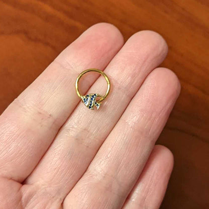 16G 3/8 Blue Gem Gold Tone Adorable Angelfish Hinged Segment Ring