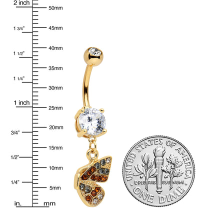 Clear Orange Gem Gold Tone Baroque Butterfly Dangle Belly Ring