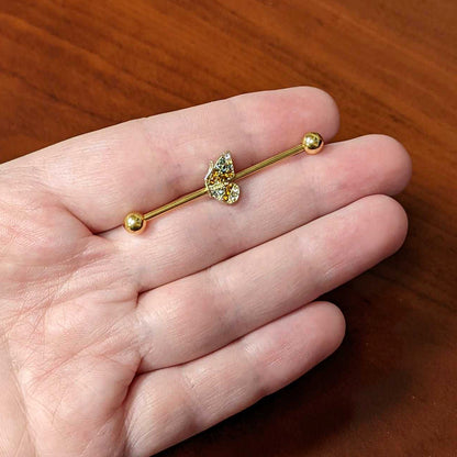 14G Clear Orange Gem Gold Hue Baroque Butterfly Industrial Barbell 38mm