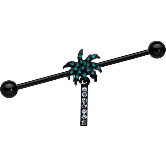 14G Clear Gem Black Night Palm Tree Dangle Industrial Barbell 38mm