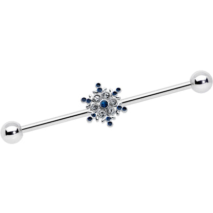 14G Blue Gem Festive Snowflake Christmas Industrial Barbell 38mm