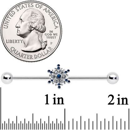 14G Blue Gem Festive Snowflake Christmas Industrial Barbell 38mm