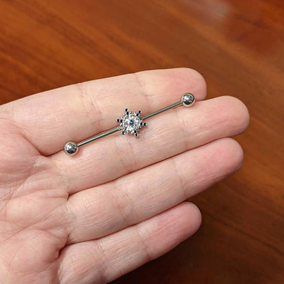 14G Blue Gem Festive Snowflake Christmas Industrial Barbell 38mm