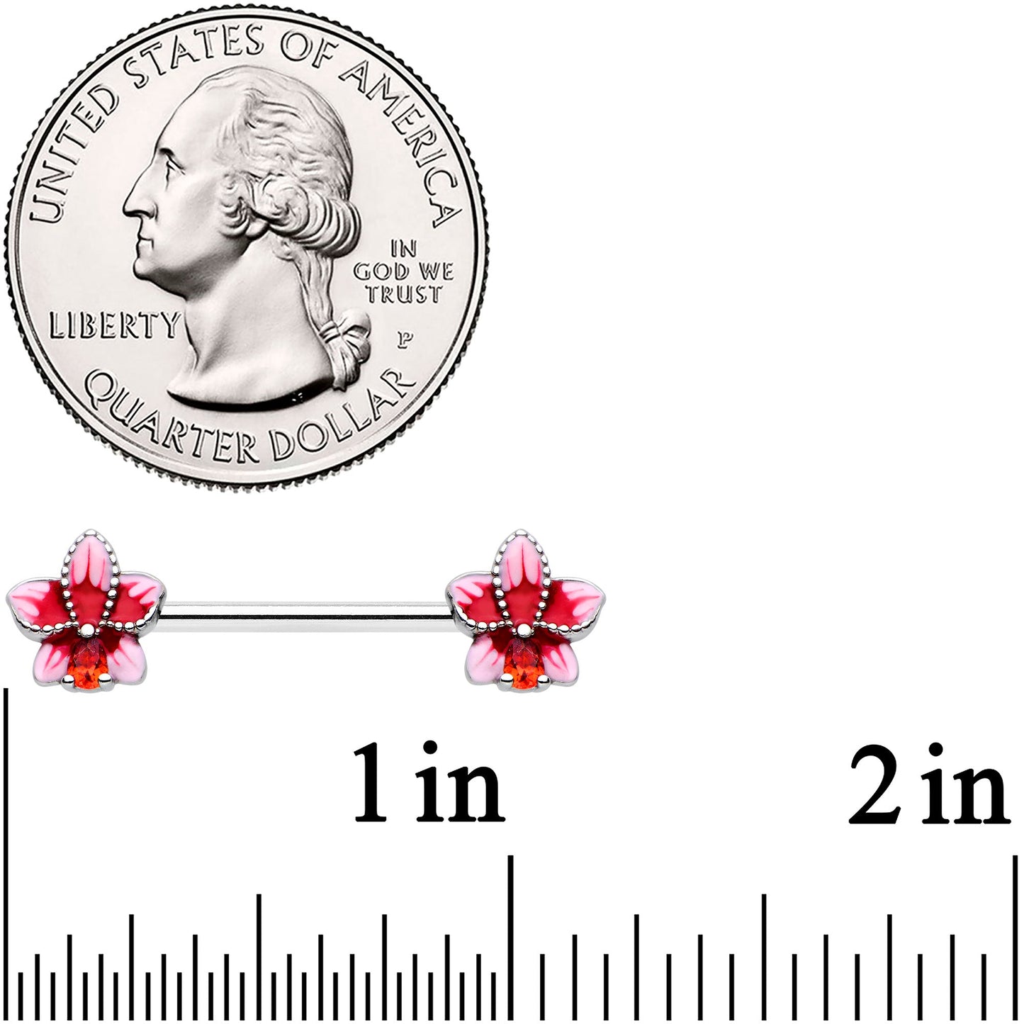 14G 9/16 Red Gem Tropical Flower Barbell Nipple Ring Set