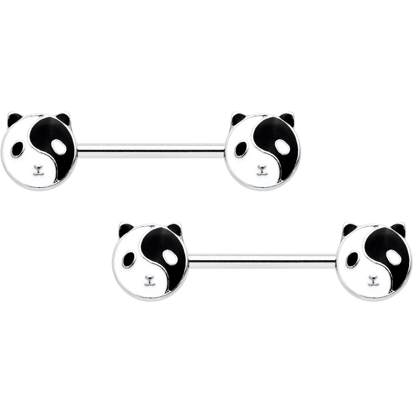 14G 9/16 Yin Yang Panda Bear Barbell Nipple Ring Set