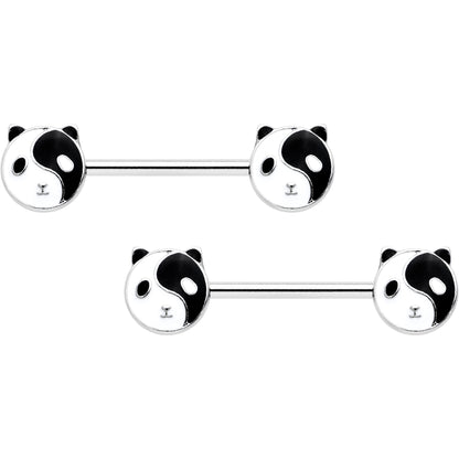 14G 9/16 Yin Yang Panda Bear Barbell Nipple Ring Set