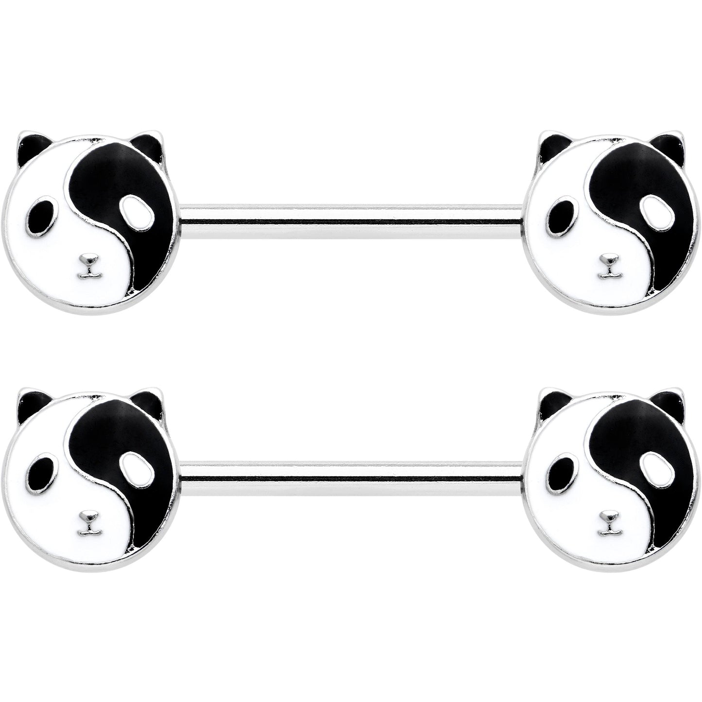 14G 9/16 Yin Yang Panda Bear Barbell Nipple Ring Set