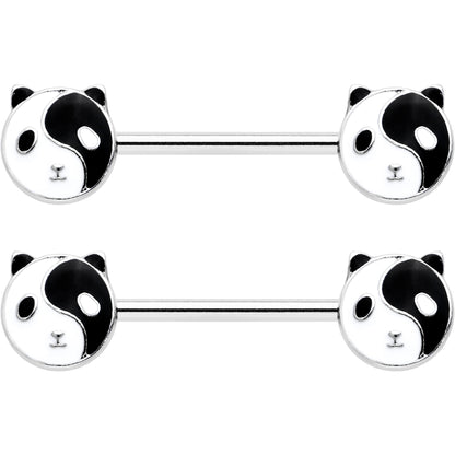14G 9/16 Yin Yang Panda Bear Barbell Nipple Ring Set
