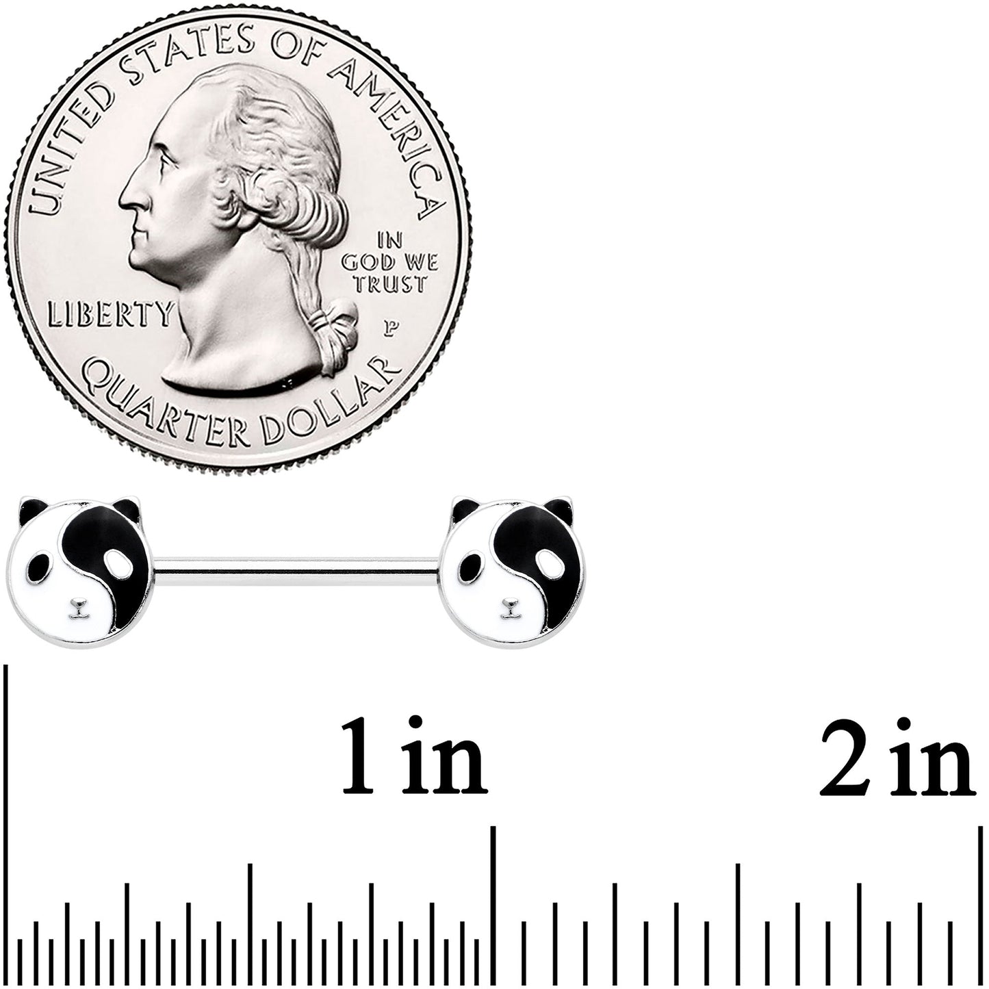 14G 9/16 Yin Yang Panda Bear Barbell Nipple Ring Set