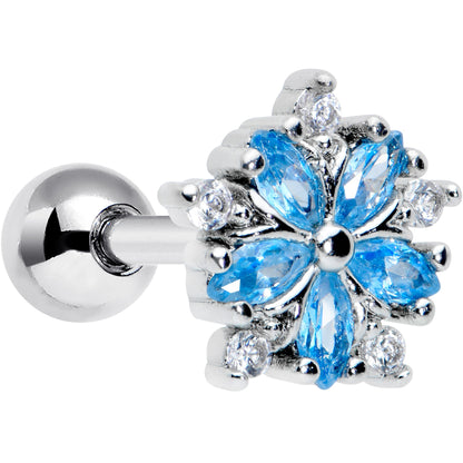 16G 1/4 Blue CZ Gem Floral Burst Cartilage Tragus Earring