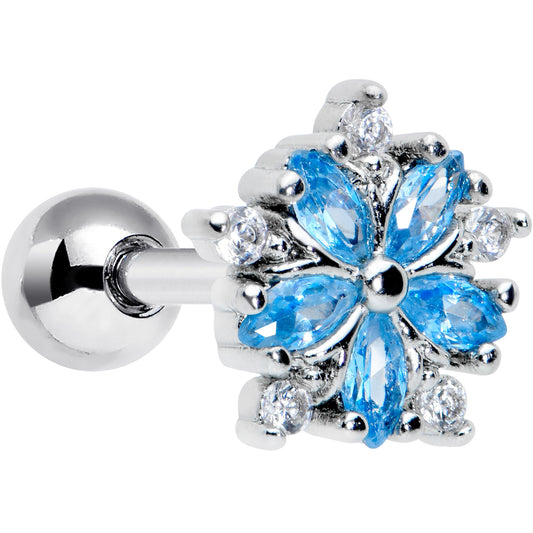 16G 1/4 Blue CZ Gem Floral Burst Cartilage Tragus Earring
