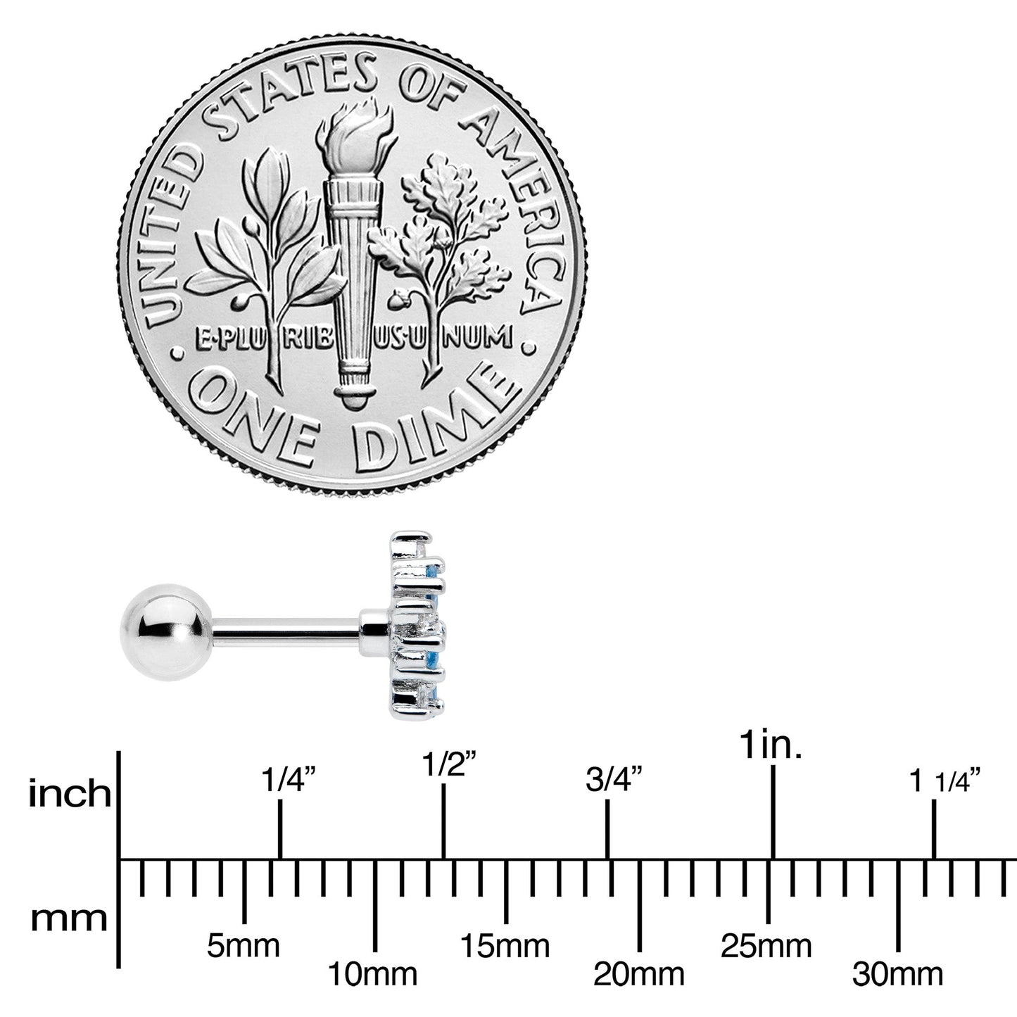 16G 1/4 Blue CZ Gem Floral Burst Cartilage Tragus Earring