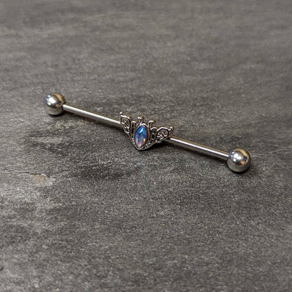 14G Aurora Gem Art Deco Style Waves Industrial Barbell 38mm