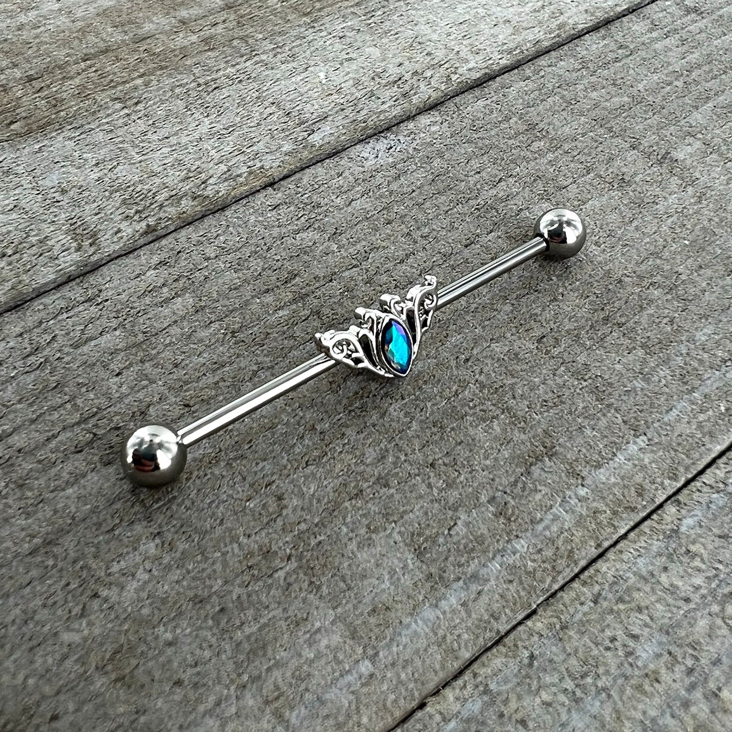 14G Aurora Gem Art Deco Style Waves Industrial Barbell 38mm