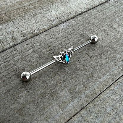 14G Aurora Gem Art Deco Style Waves Industrial Barbell 38mm