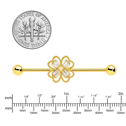 14G Clear Gem Gold Tone Textured Cross Industrial Barbell 38mm