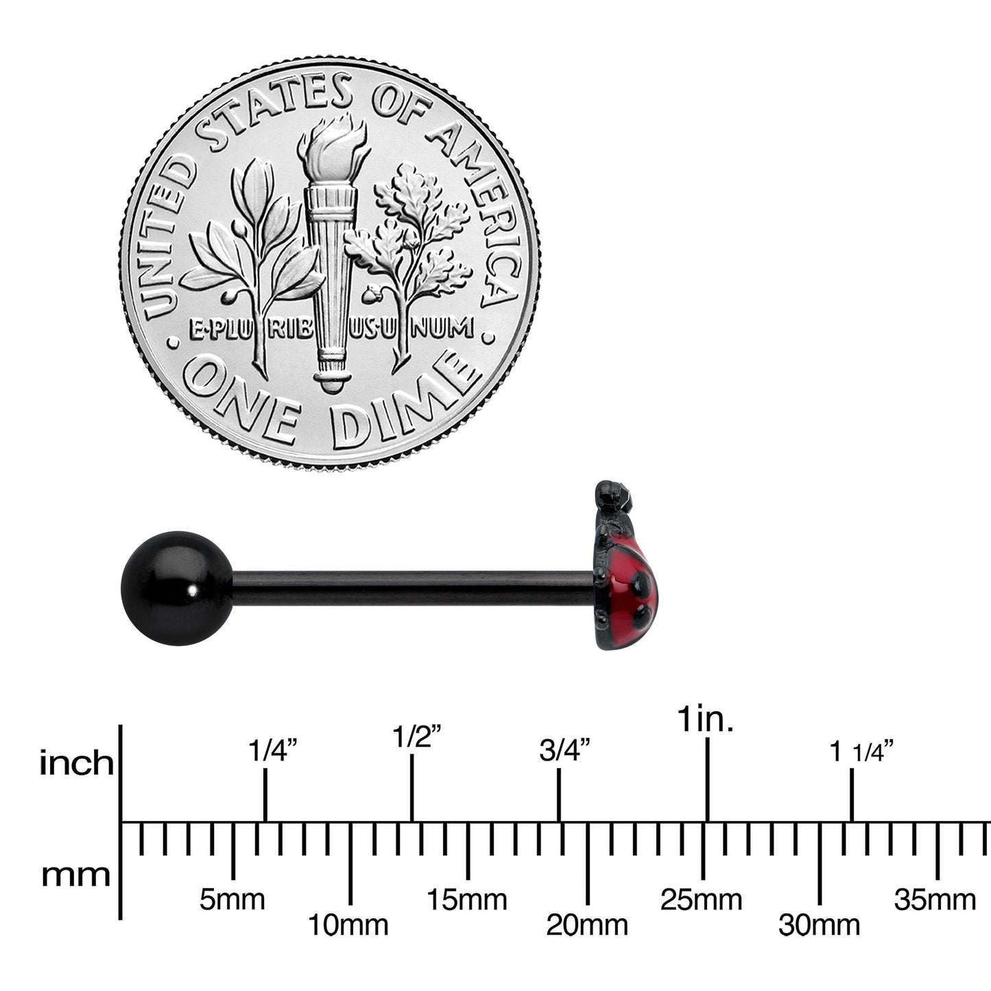 Black Classic Ladybug Top End Barbell Tongue Ring