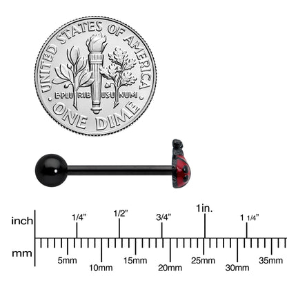 Black Classic Ladybug Top End Barbell Tongue Ring