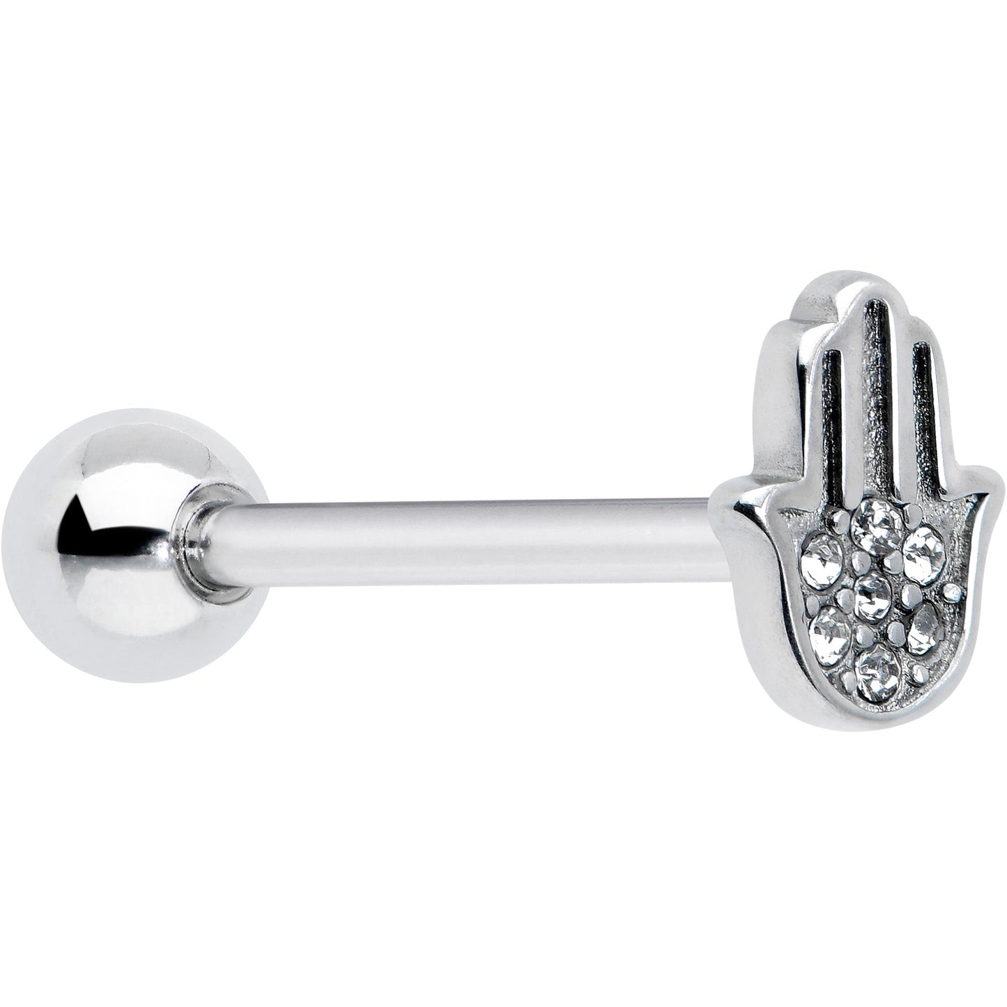Clear CZ Gem Understated Hamsa Hand Barbell Tongue Ring