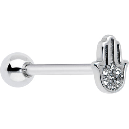 Clear CZ Gem Understated Hamsa Hand Barbell Tongue Ring