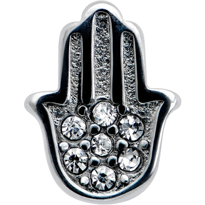 Clear CZ Gem Understated Hamsa Hand Barbell Tongue Ring