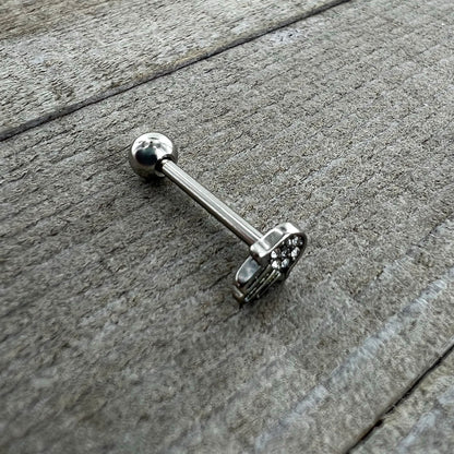 Clear CZ Gem Understated Hamsa Hand Barbell Tongue Ring